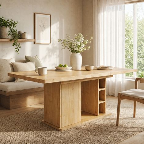 Tavolo da pranzo allungabile 140/180 x 80 cm in MDF effetto rovere, stile scandinavo, OKWISH (1/5)