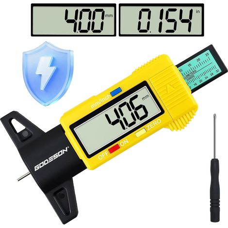 Jauge De Profondeur Digitale Jaune 0-25,4 mm /1 Pouce, Grand Écran LCD, Mode Économie D’Énergie, Pour Voiture, Camion, Moto (1/5)
