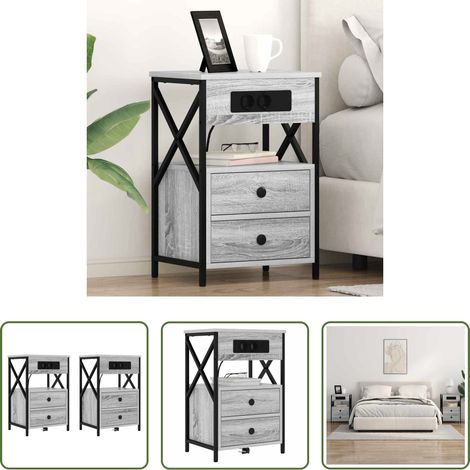 Rangement - Cabinet de chevet avec tiroir 2 pcs Gris Sonoma 40 x 31 x 60 cm (1/5)