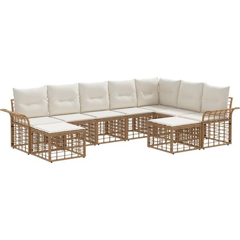 Outdoor-Sofagarnitur 9 pcs Natürlich und Cremweiß Polyester vidaXL