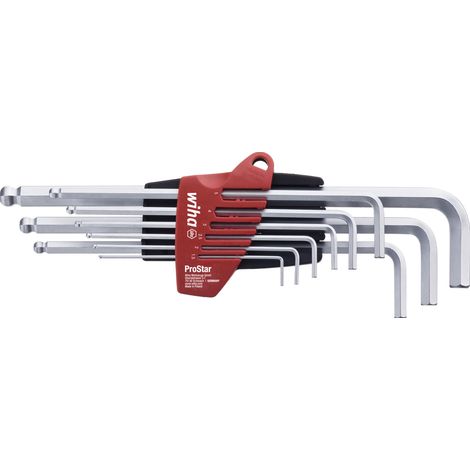 Wiha Set di chiavi a brugola in supporto ProStar Testa sferica esagonale, 9 pz., cromatura opaca (07185)