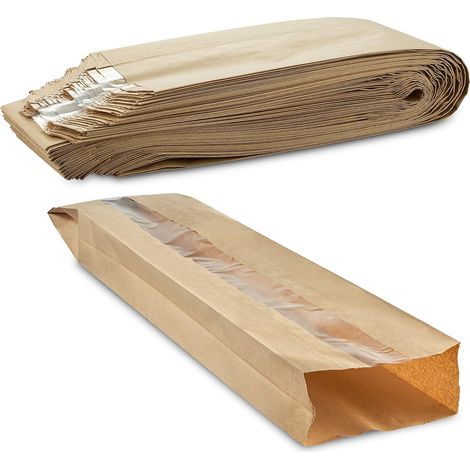 Lot de 100 sacs à pain transparents en papier kraft avec fenêtre transparente pour conserver le pain frais plus longtemps. Dimensions : 10 cm x 5 cm x 61 cm. Marque : MT Products.