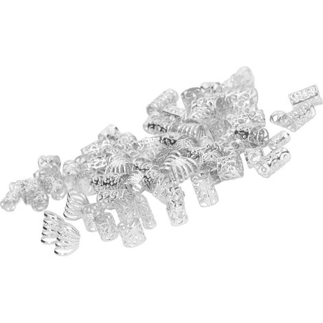 200 anneaux de cheveux Dreadlocks en alliage, motifs ajourés exquis, bijoux de tressage en spirale, couleur argent. (1/5)