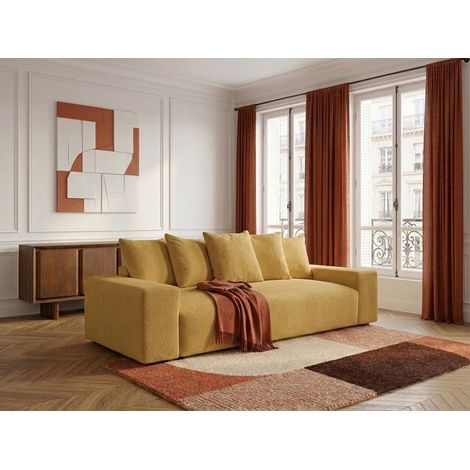 BOBOCHIC - Canapé droit fixe 3 places VOLTAIRE tissu chiné   Jaune (1/5)