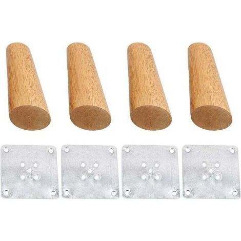 Lot de 4 pieds de meubles en bois massif incliné 20cm, Pieds de rechange avec plaque de montage et vis pour canapé, TV, lit, table à manger (1/3)