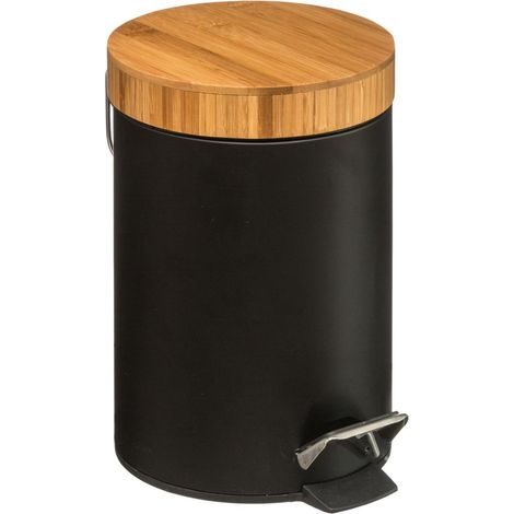 Atmosphera – Poubelle à pédale en bambou 3 L – Diamètre 20,5 cm – Hauteur 25,5 cm – Récipient amovible en plastique pour salle de bain