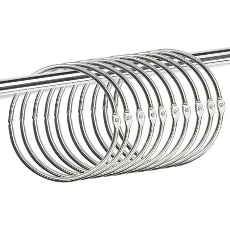 Lot de 40 Anneaux de Rideaux à Ouvrir, Anneau Rideau Douche, Anneaux de Reliure, Clips Métalliques pour Anneaux pour Tringles à Rideaux et Rideau Rail (Argenté) (1/5)