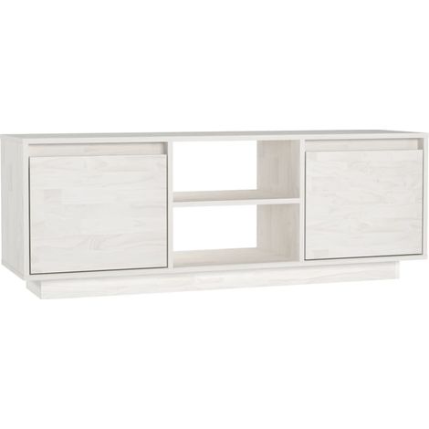 Meuble TV Blanc 110x30x40 Bois de pin massif (1/5)