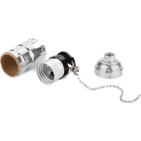 Douille vintage en aluminium E27 avec chane de traction pour lampe de bureau et support d'éclairage à vis (argent) (1/5)