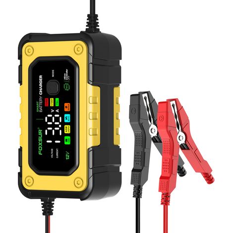Chargeur de batterie de Motos - Chargeur de batterie intelligent 12 V/7 A, écran LCD, mainteneur de chargeur de batterie, noir/jaune (1/5)