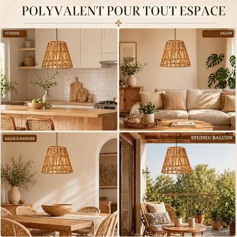 Set of 4 Bohemian Rattan Lampshades, Height 14 cm, Small Lampshade E27, Rattan Lampshade for Floor Lamp, Table Lamp, Hanging Lamp (1/5)