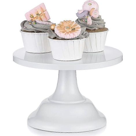 Présentoir à gâteaux blanc rond de 20 cm pour mariage, desserts et cupcakes. Idéal pour un goûter, un anniversaire ou une fête. (1/4)