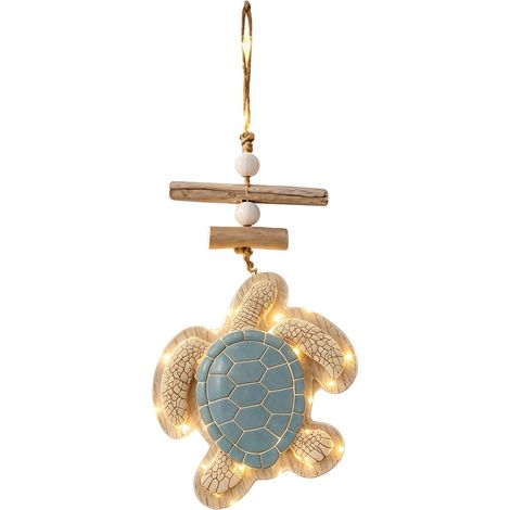 Déco murale suspendue tortue marine lumineuse – Thème plage, LED – Idéale pour salle de bain, salon, chambre et maison de plage – Ambiance côtière chaleureuse-Bleu clair (1/5)