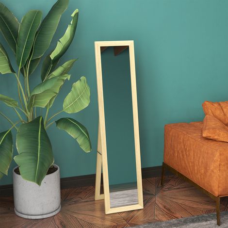 Miroir sur corps 37x155 cm entier mural de taille rectangulaire avec cadre en bois de chêne