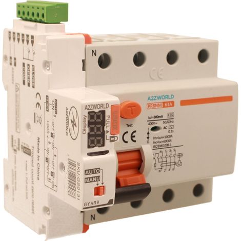 RCCB Interruttore Differenziale Puro Trifase Riarmo Automatico, Tipo AC 3P+N 5M 6000A 63A AC 400V IP20 IEC61008-1 PR8NM, Disponibili 30mA 300mA (300mA)