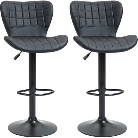 Lot de 2 tabourets de bar en similicuir, réglables en hauteur, pivotants à 360°, avec dossier, noir (1/5)