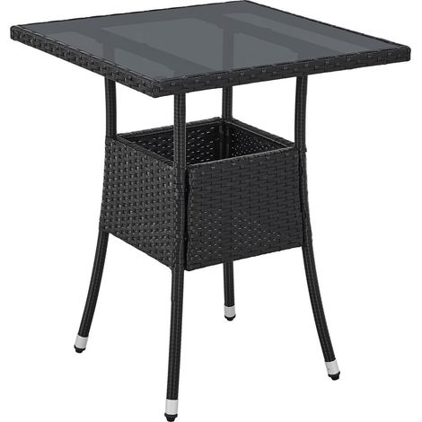 Juskys Polyrattan Gartentisch Yoro wetterfest - Balkontisch 60x60 cm eckig - Rattan Beistelltisch mit Glasplatte - kleiner Tisch für Balkon - Schwarz (1/5)