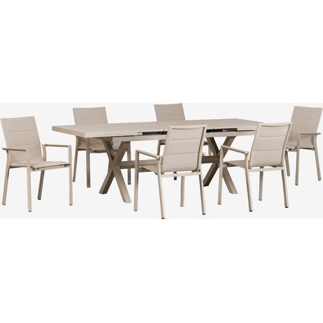 Set da tavolo da giardino rettangolare 180-240x90 cm estensibile e 6 sedie da giardino impilabili con braccioli in alluminio Kar SKLUM            