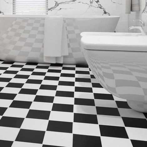 Dalle PVC Adhesive Sol Noir et Blanc 30x30 Revetement de Sol PVC Adhesif Cuisine Salle de Bain Lavable Credence Adhesive pour Cuisine Carrelage Adhesif Mural Salle Bain, 4 Dalles (1/5)