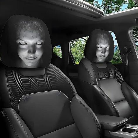 Lot de 2 housses d'appui-tête de voiture, tissu polyester doux avec imprimé de dessin animé amusant, protection extensible pour appuie-tête de siège pour décoration intérieure de voiture (1/5)
