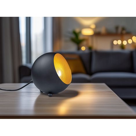 Runde LED Tischleuchte Retro aus Metall in Schwarz matt & innen Gold, Höhe 16cm (1/4)