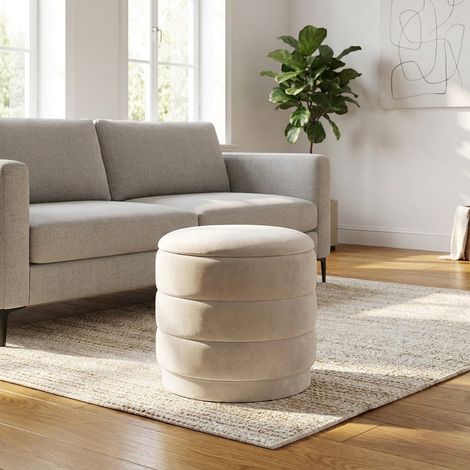 Ivory Storage Ottoman Stool Reversible Tray Top (1/3)
