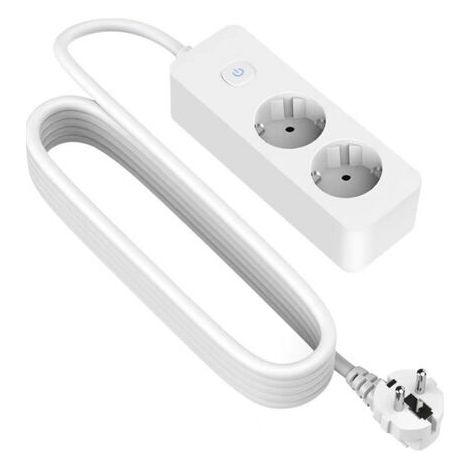 Multiprise 2 prises avec interrupteur, 5 m, 3G, 1,5 mm², blanc et gris, idéale pour connecter plusieurs appareils électriques. (1/2)