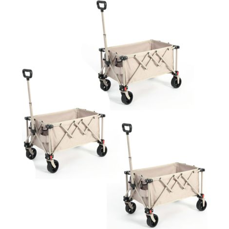 3er-Set folding Wagon Carts,Folding Wagon Cart with All Terrain Wheels,Heavy Duty Garden Carts with Adjustable Handle,Outdoor Utility Wagon for Camping Shopping Sports Fishing Beige