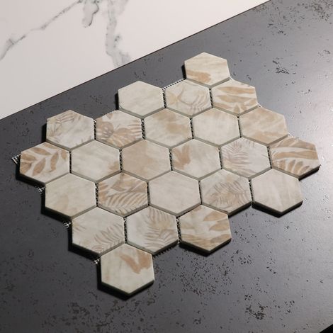 Mosaico in vetro pressato su Botanic Beige Garden Mat - 43.5 cm x 32 cm per bagno o cucina (0,13m²) (1/5)