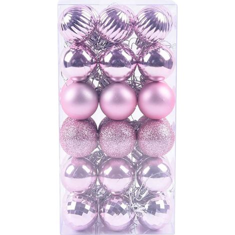 Set mit 36 dekorativen Weihnachtskugeln, funkelnden Hängekugeln, Partydekorationen für Weihnachtsbaum, Hochzeit (4 cm, rosa)
