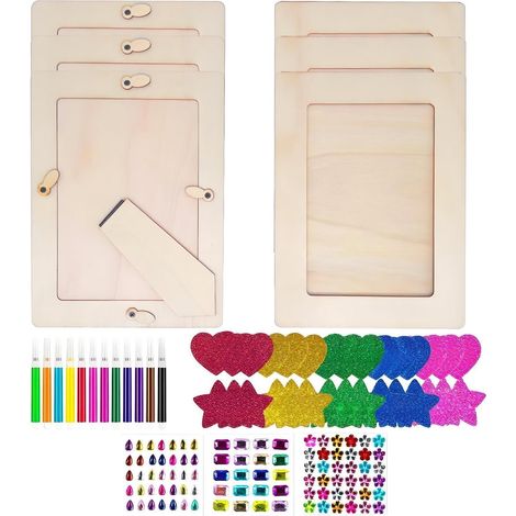 Kit de cadres photo DIY 6 pièces Bois 20x15cm avec autocollants diamant & autocollants 3D (1/4)