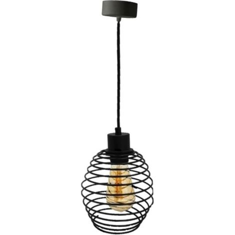Lampada da Soffitto Sospesa E27 Molla Metallo Nero