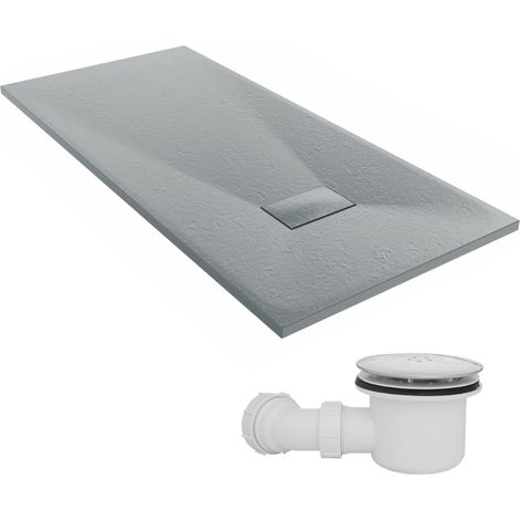 NRG 1500 x 700mm SMC Anthracite Rectangle Slate Effect Bathroom Shower Tray & Fluidmaster Fast Flow Waste Trap
