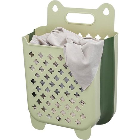 Panier à linge suspendu - Panier à linge mural pliable, idéal pour la douche - Panier de rangement pour vêtements - Vert (1/5)