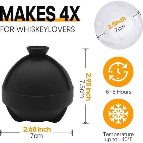 Lot de 4 Moule à Glaçons Rond, Grands Bac a Glacon en Silicone avec Couvercle, Gros Glaçons Rond Moule Faciles à Retirer, Convient pour Cocktails, Whisky, Vin, Café, Purées de Fruits (Noir) (1/5)