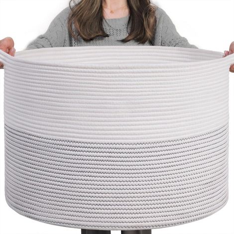 XXL Wäschekorb aus Baumwollseil, 55x35cm, Weiß, mit Henkel (1/5)