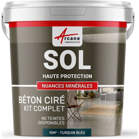 Béton ciré sol en kit, primaire et vernis de finition inclus - 10 m² (en 2 couches) Turquin Bleu - ARCANE INDUSTRIES