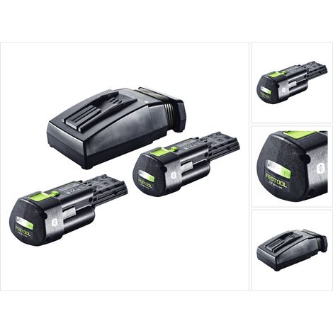 Set energia Festool 2x BP 18 Li 3,0 Ergo I batteria 18 V 3,0 Ah / 3000 mAh Li-Ion ( 2x 577704 ) + caricatore TCL 6 ( 201135 )