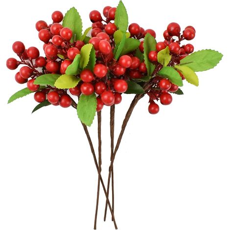 Raisins Artificiels - Fausses Baies Rouges Réalistes avec Tiges - Décoration Intérieure Cuisine Mariage Bouquet DIY Fête - Lot de 4 (1/5)