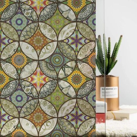 QORVA-Film décoratif pour fenêtre 45 x 200 cm, film occultant pour fenêtre, verre dépoli, motif circulaire, électrostatique