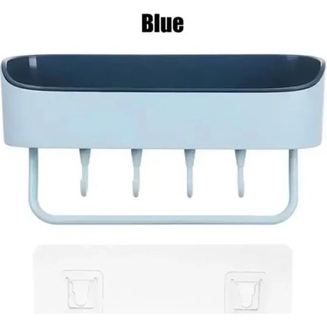 (Bleu) 1 étagère de rangement de salle de bain multifonctionnelle murale sans perçage, pour serviettes de toilette et lavabo. (1/5)