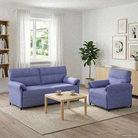 vidaXL Ensemble de Canapés 2 pc Bleu denim Tissu (1/5)