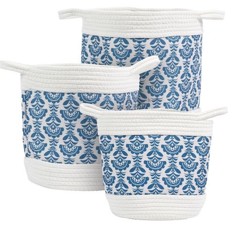 Lot de 3 paniers de rangement 30x31x30 cm collection JAIPURE bleu (1/3)