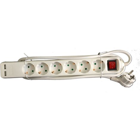 BASE TRAPANO MULTIPLA 6 PRESE 2 SWITCH USB 1,5 M CABLAGGIO D06BKU