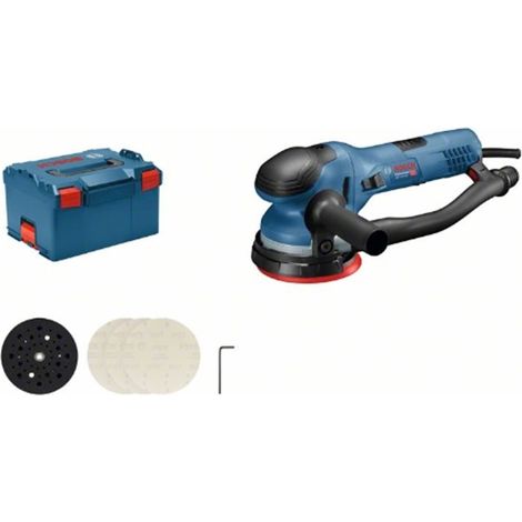 Bosch Professional Lijadora excéntrica GET 55-125 (potencia 550 W, régimen de ralentí: 3300-7800 rpm, incl. plato lijador, 1x hoja lijadora, anillo protector, tubo de soplado, mango adicional, llave A