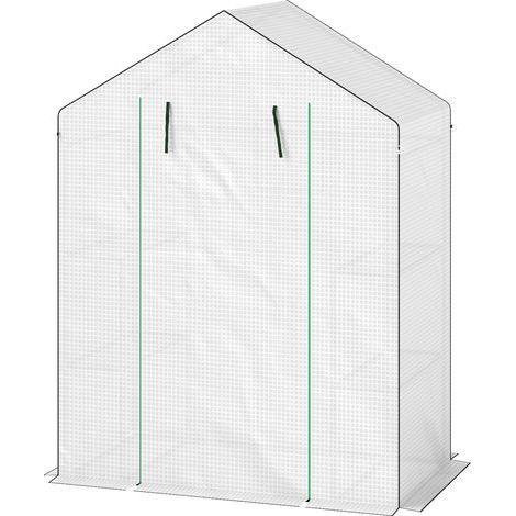 Serre de jardin Serre de jardin avec 1 porte 1 fenêtre étagères 3 niveaux pour Légumes Plantes Fleurs Bâche PE 143 x 74 x 190 cm blanc (1/5)