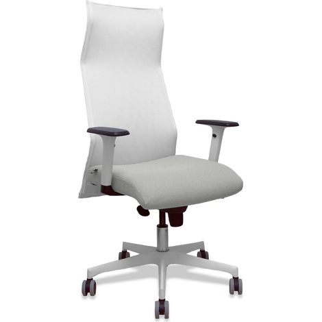Sillón Albacete malla blanco bali gris claro brazos blancos base blanca ruedas parqué 65mm