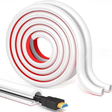 4-Meter Blanc Auto-adhésif Cache Cable TV Mural , Cache Cable Mural en PC Souple, Cache Cable Sol pour système de Gestion des Cache Cable Bureau, 10mm (W) x 10mm (H) (1/5)