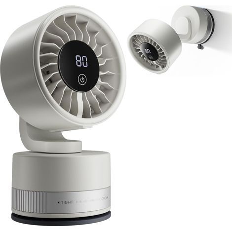 Ventilateur de Bureau USB Rechargeable avec Ventouse, Ventilateur Mural Oscillant, Écran Numérique, 6 Vitesses-Blanc (1/5)