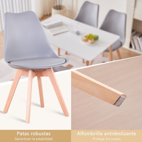 Wokaka Pack de 4 sillas de comedor con cojines de asiento - estilo escandinavo, diseño nordico - (Gris)